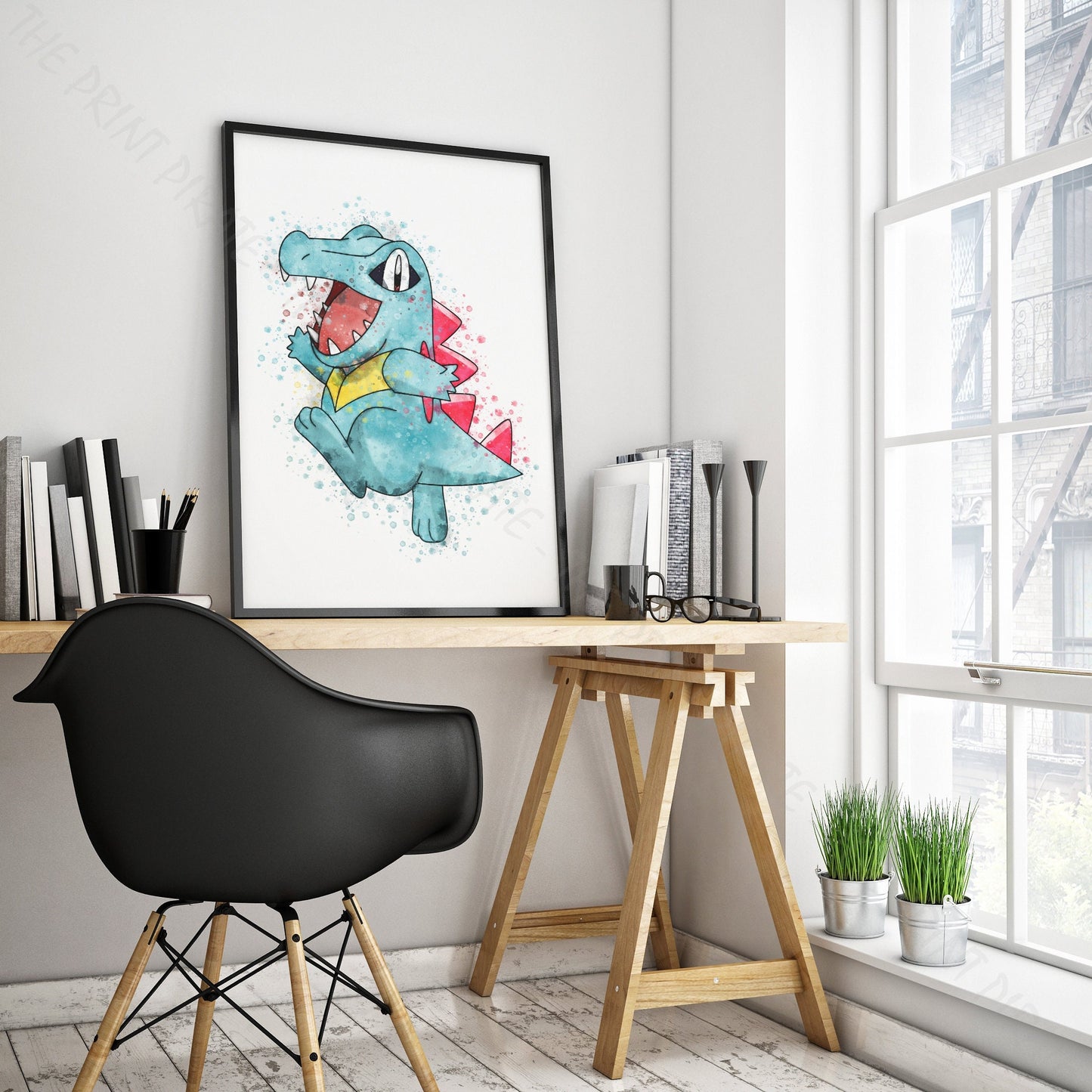 Pokemon 'TOTODILE' Watercolour Splash Wall Art Print