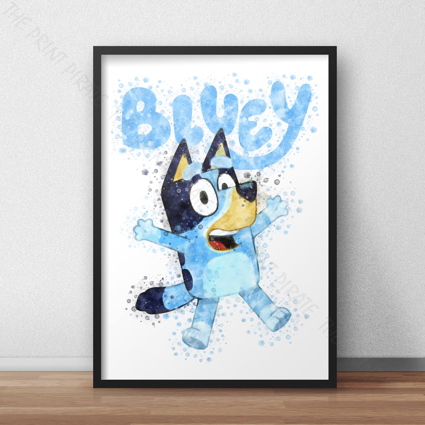 Bluey 'JUMPING BLUEY' character Watercolour Splash Wall Art Print