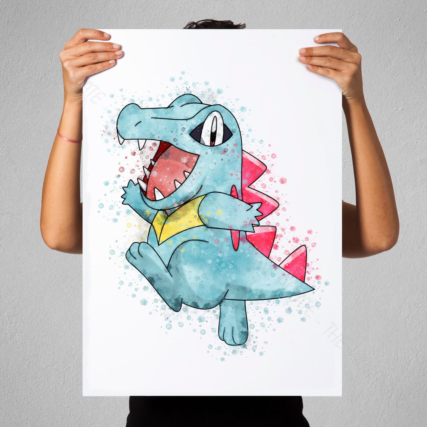 Pokemon 'TOTODILE' Watercolour Splash Wall Art Print