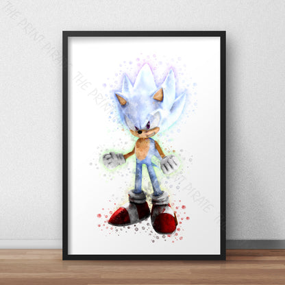 Gaming 'HYPER SONIC' Sonic Hedgehog Watercolour Splash Wall Art Print