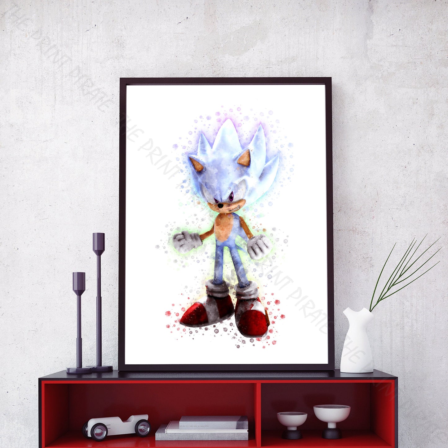 Gaming 'HYPER SONIC' Sonic Hedgehog Watercolour Splash Wall Art Print