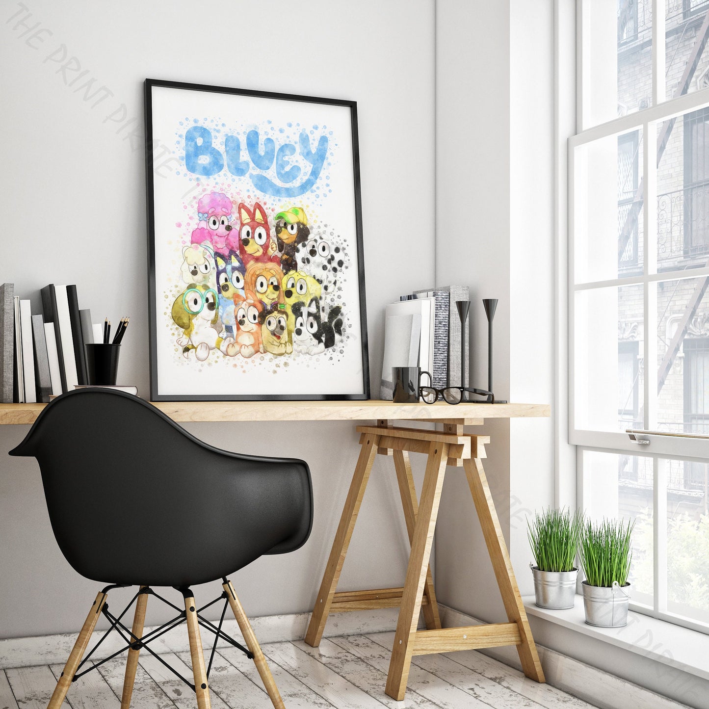 Bluey 'BLUEY AND FRIENDS' character Watercolour Splash Wall Art Print