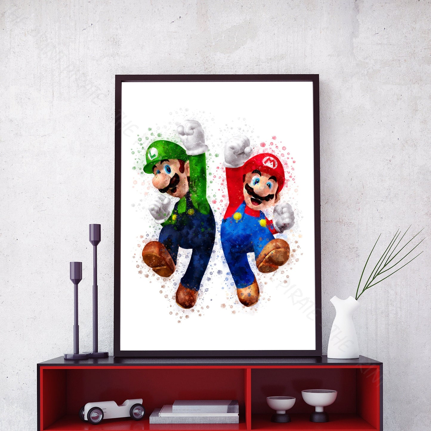 Gaming 'MARIO AND LUIGI' Mario Watercolour Splash Wall Art Print