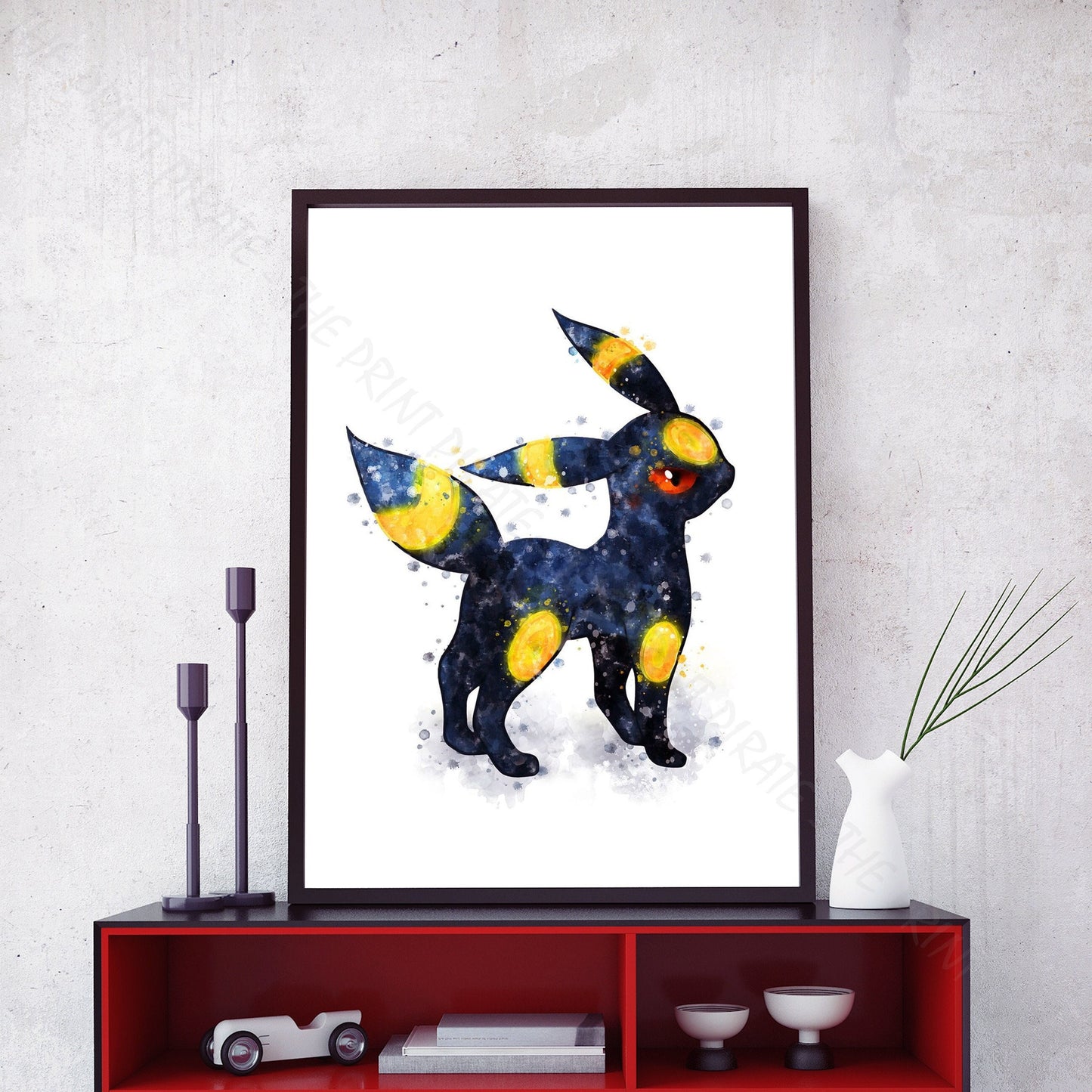 Pokemon 'UMBREON' Watercolour Splash Wall Art Print