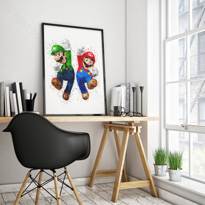 Gaming 'MARIO AND LUIGI' Mario Watercolour Splash Wall Art Print