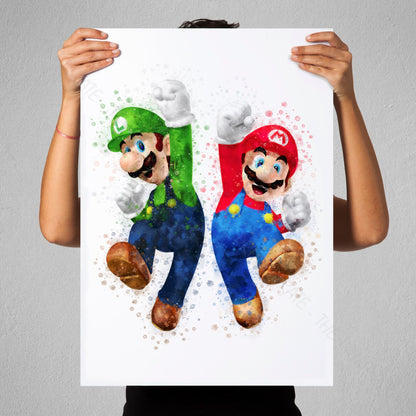 Gaming 'MARIO AND LUIGI' Mario Watercolour Splash Wall Art Print