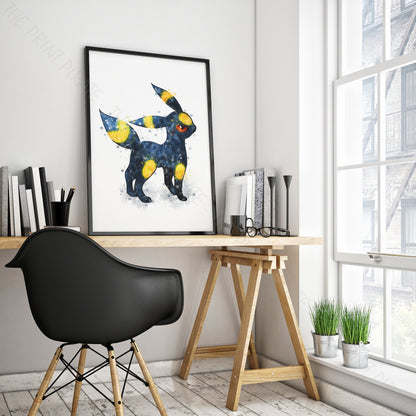 Pokemon 'UMBREON' Watercolour Splash Wall Art Print