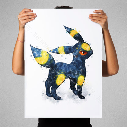 Pokemon 'UMBREON' Watercolour Splash Wall Art Print