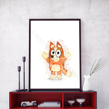 Bluey 'BINGO' character Watercolour Splash Wall Art Print