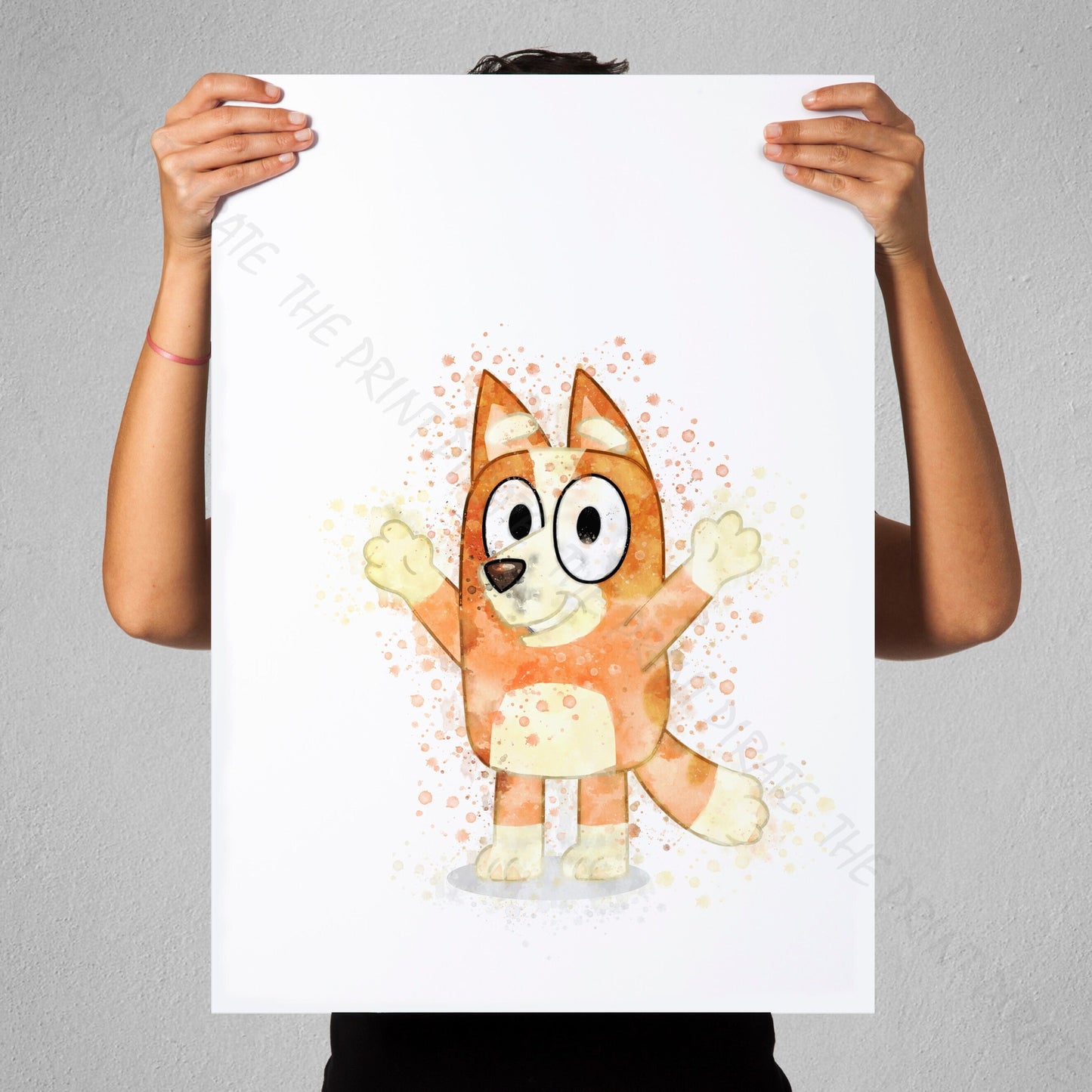 Bluey 'BINGO' character Watercolour Splash Wall Art Print