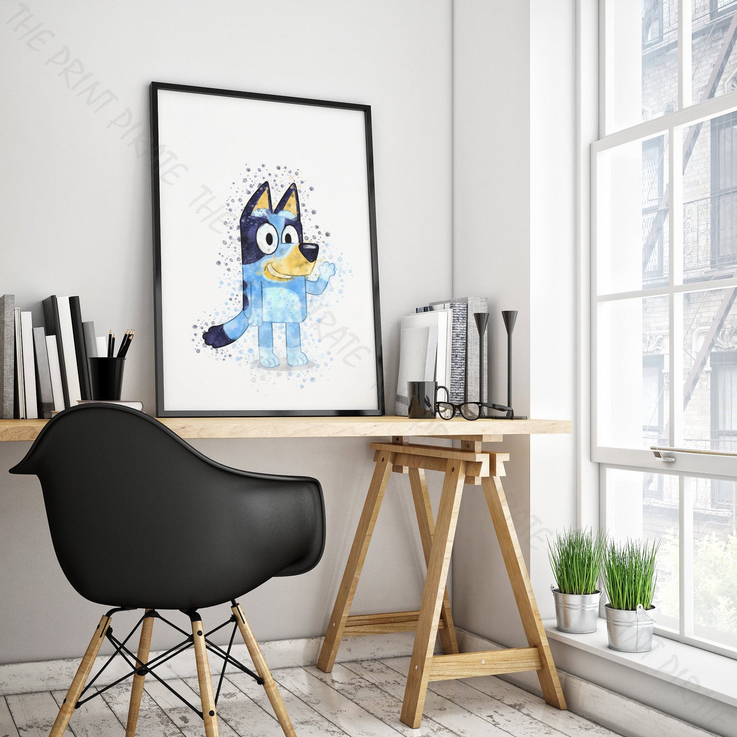 Bluey 'BLUEY' character Watercolour Splash Wall Art Print