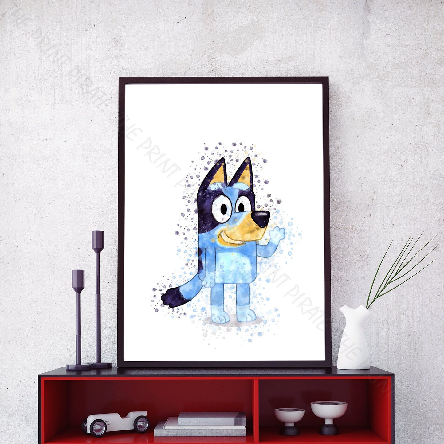 Bluey 'BLUEY' character Watercolour Splash Wall Art Print