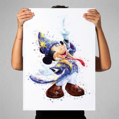 Disney 'MAGIC MICKEY MOUSE' Character Print Watercolour Splash Wall Art Print