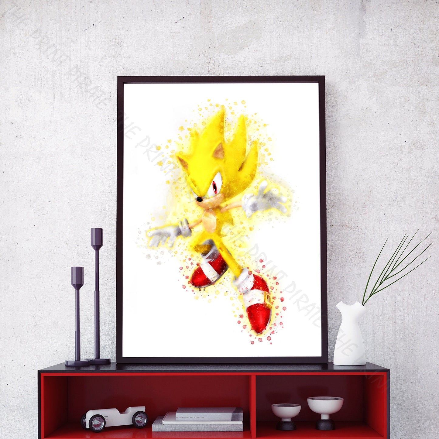 Gaming 'SUPER SONIC' Sonic the Hedgehog Watercolour Splash Wall Art Print