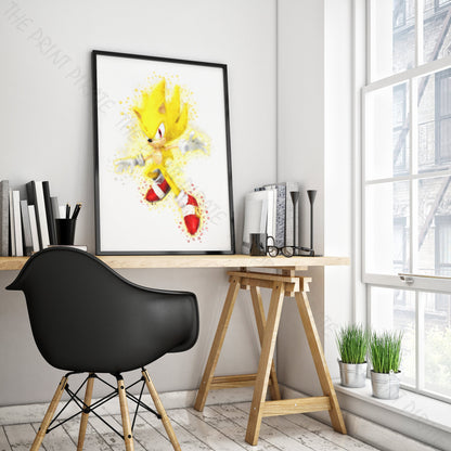 Gaming 'SUPER SONIC' Sonic the Hedgehog Watercolour Splash Wall Art Print