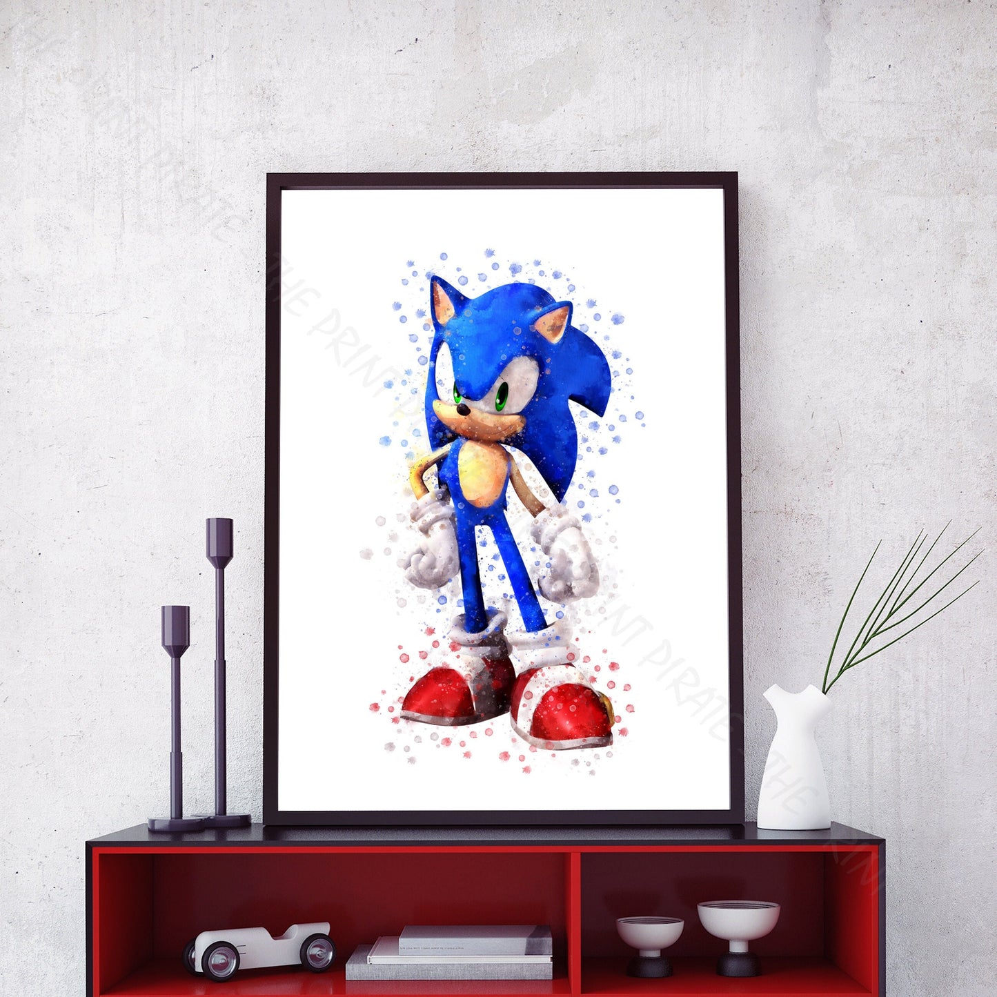 Gaming 'SONIC THE HEDGEHOG' Sonic Watercolour Splash Wall Art Print