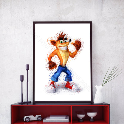 Gaming 'CRASH BANDICOOT' Watercolour Splash Wall Art Print