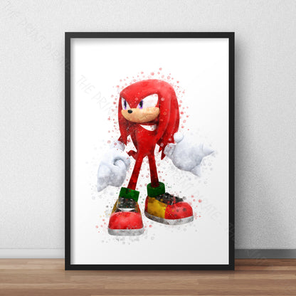 Gaming 'KNUCKLES THE ECHIDNA' Sonic Watercolour Splash Wall Art Print