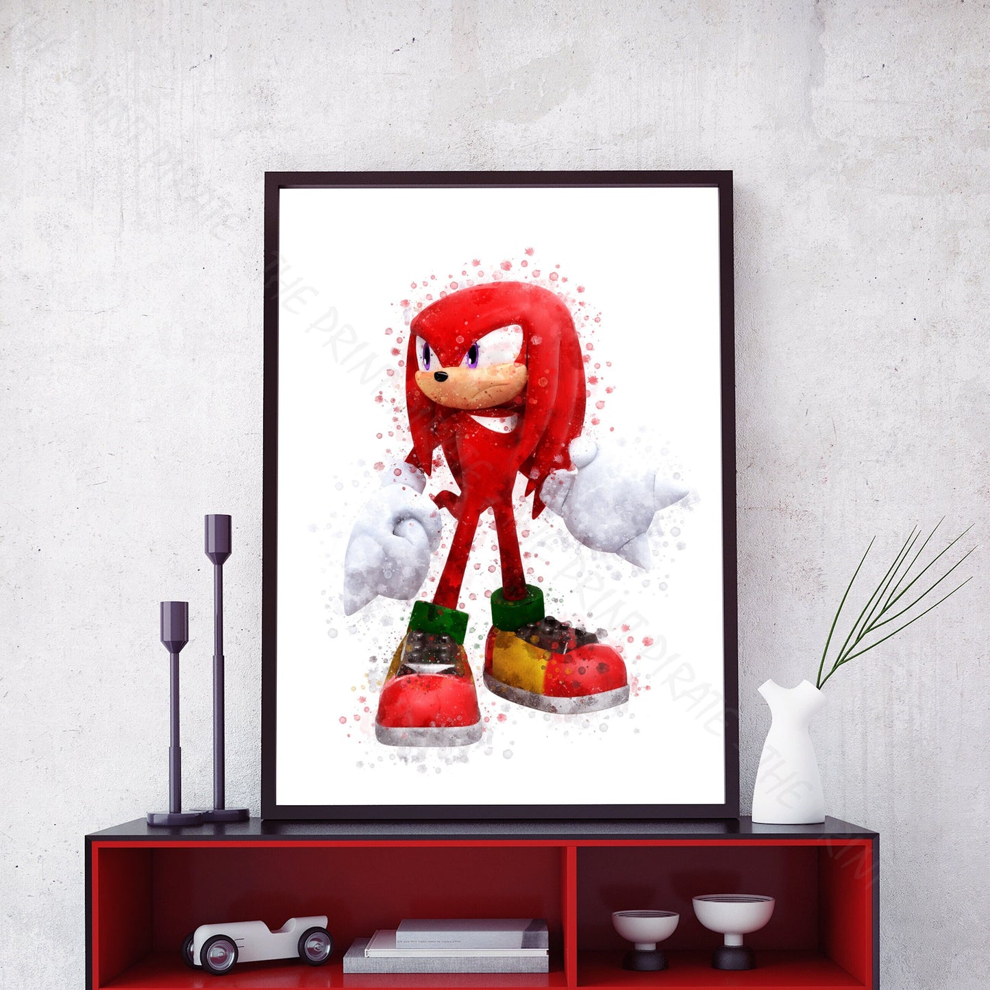 Gaming 'KNUCKLES THE ECHIDNA' Sonic Watercolour Splash Wall Art Print