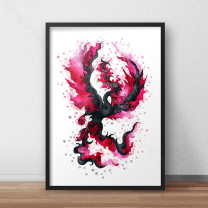 Pokemon 'GALARIAN MOLTRES' Watercolour Splash Wall Art Print