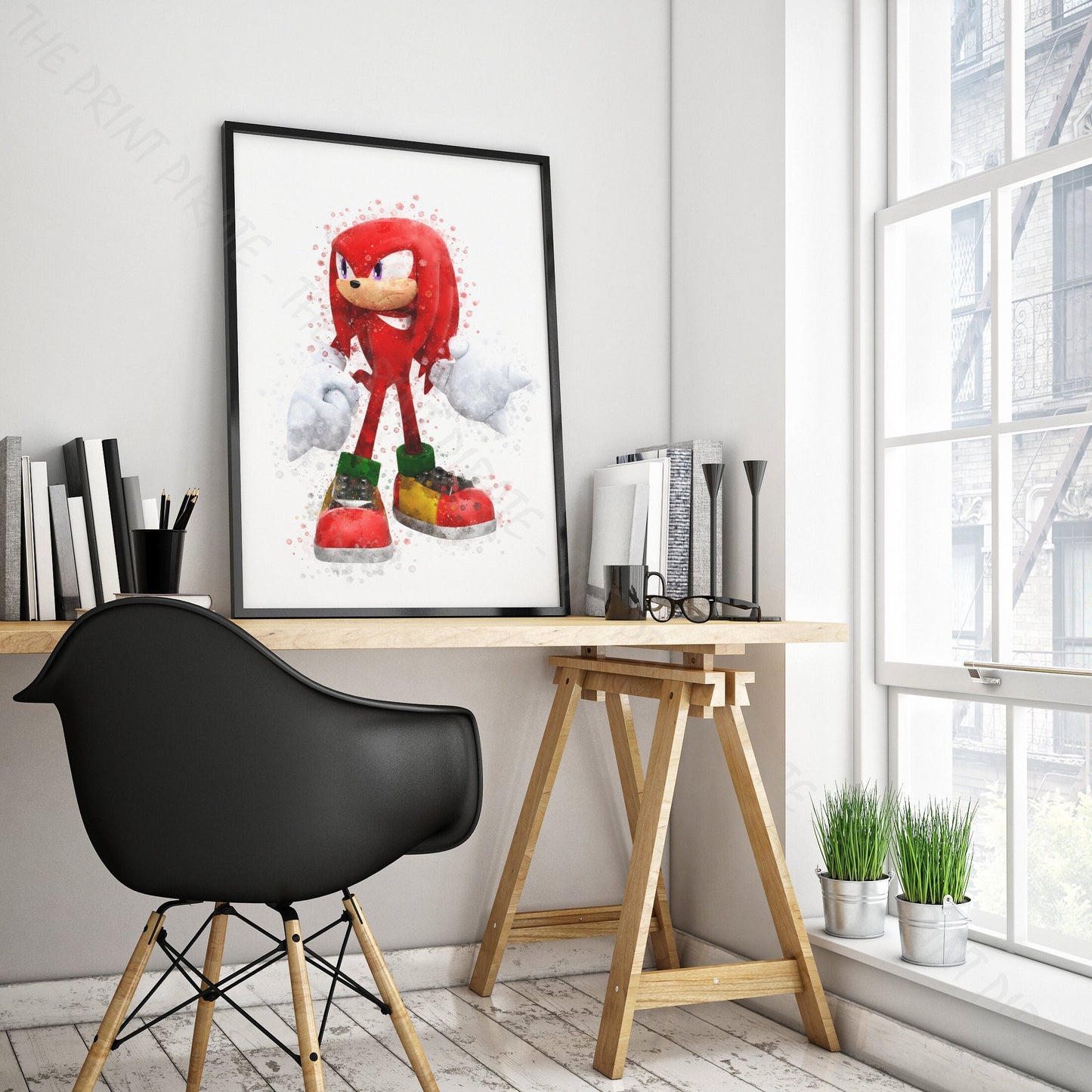 Gaming 'KNUCKLES THE ECHIDNA' Sonic Watercolour Splash Wall Art Print