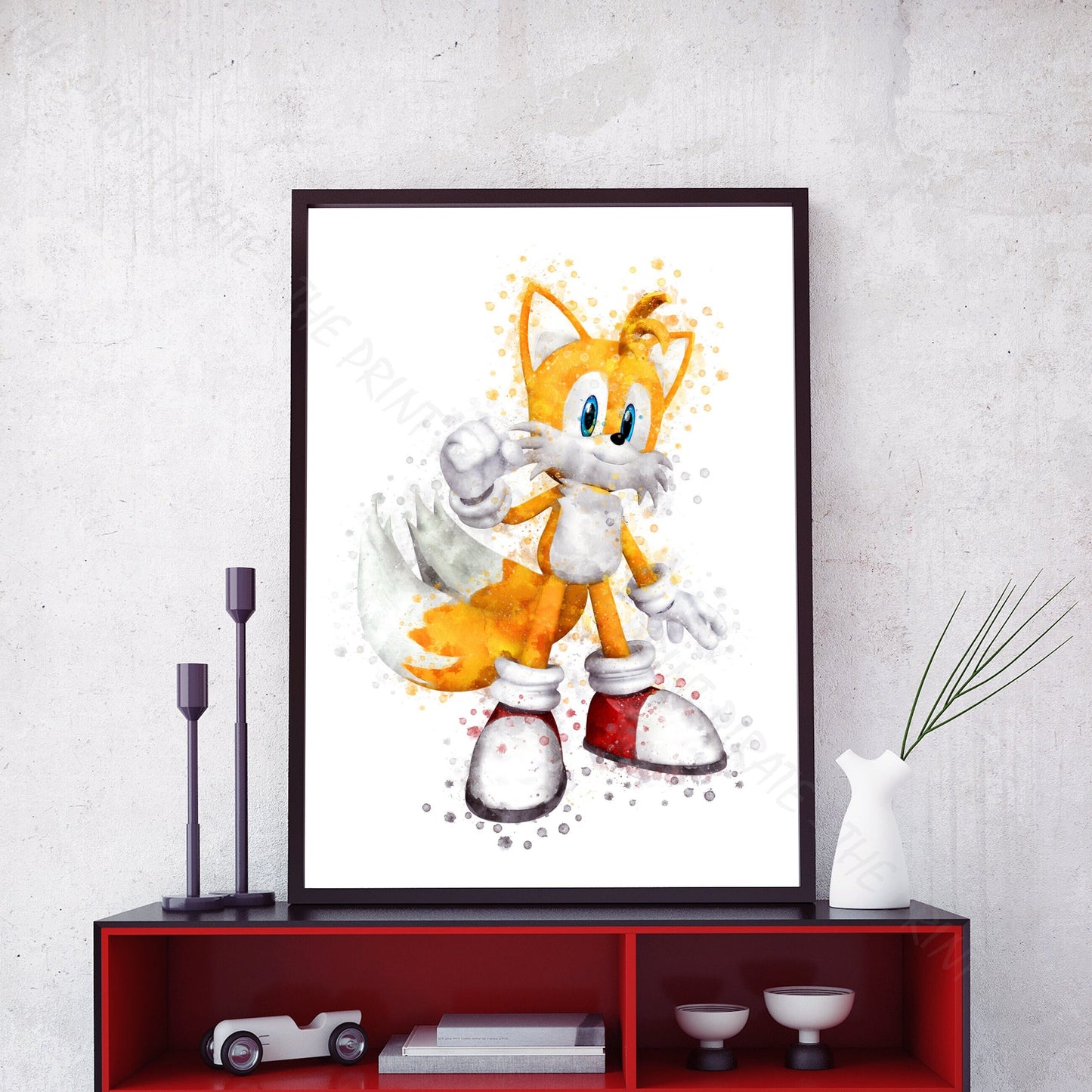 Gaming 'MILES 'TAILS' PROWER' Sonic Watercolour Splash Wall Art Print