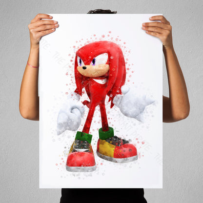 Gaming 'KNUCKLES THE ECHIDNA' Sonic Watercolour Splash Wall Art Print