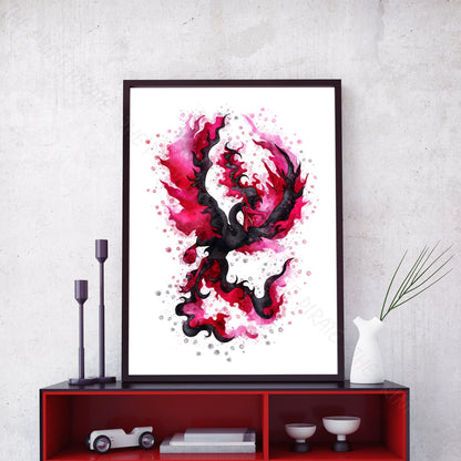 Pokemon 'GALARIAN MOLTRES' Watercolour Splash Wall Art Print