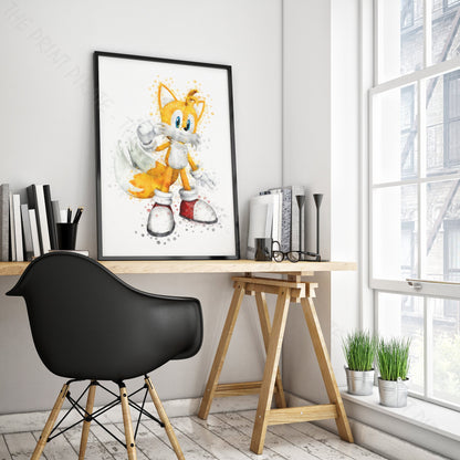 Gaming 'MILES 'TAILS' PROWER' Sonic Watercolour Splash Wall Art Print