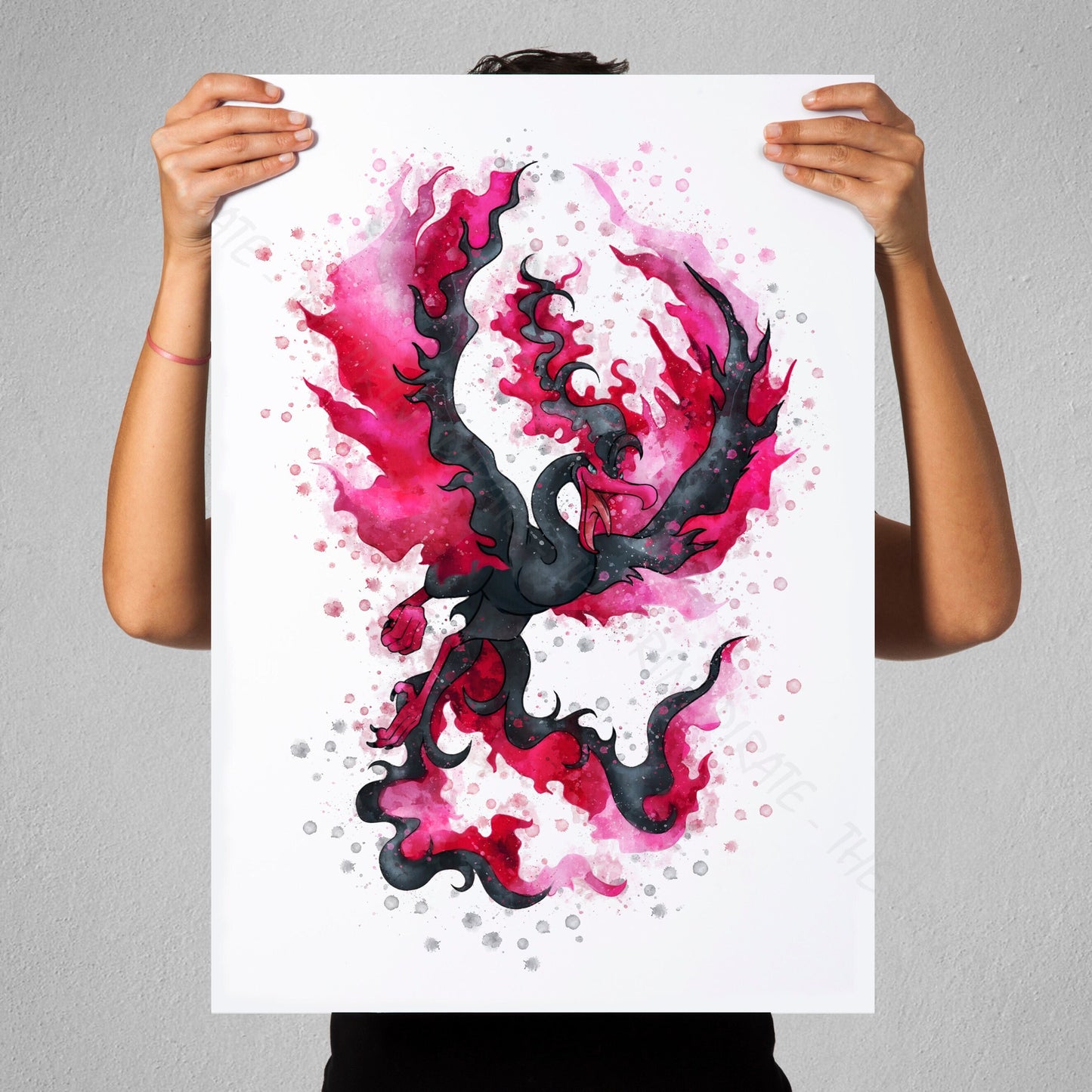 Pokemon 'GALARIAN MOLTRES' Watercolour Splash Wall Art Print