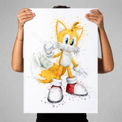 Gaming 'MILES 'TAILS' PROWER' Sonic Watercolour Splash Wall Art Print