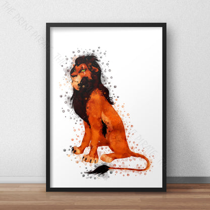 Disney 'SCAR' Lion King Villain Watercolour Splash Wall Art Print