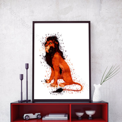 Disney 'SCAR' Lion King Villain Watercolour Splash Wall Art Print