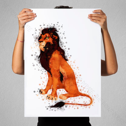 Disney 'SCAR' Lion King Villain Watercolour Splash Wall Art Print