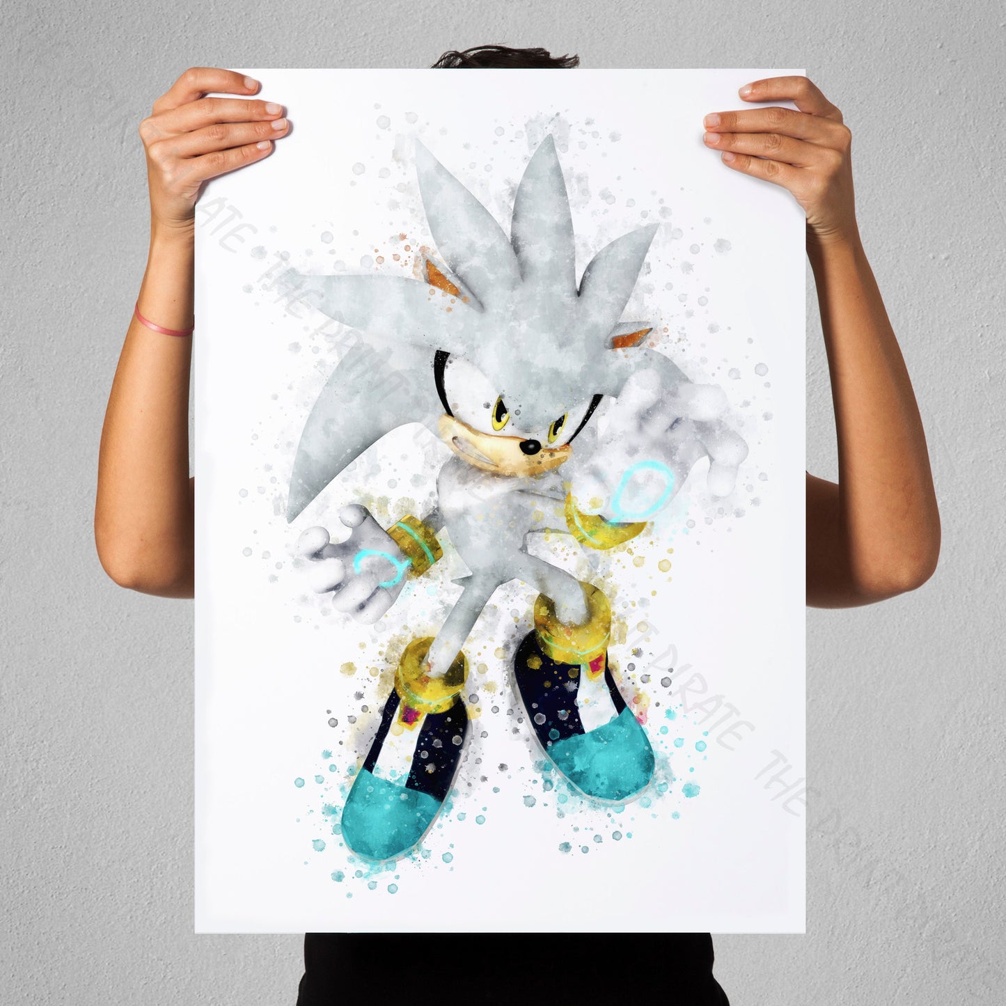 Gaming 'SILVER SONIC' Sonic Hedgehog Watercolour Splash Wall Art Print