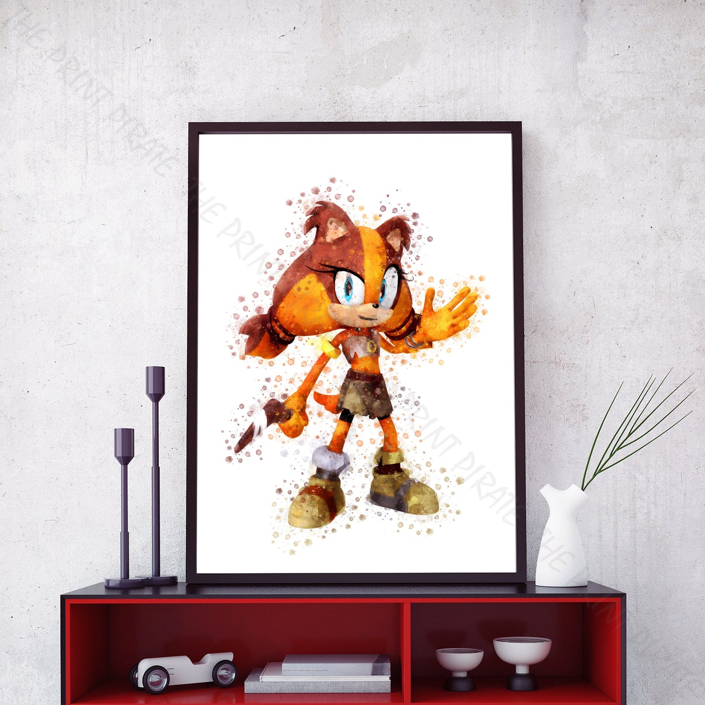 Gaming 'STICKS THE BADGER' Sonic Watercolour Splash Wall Art Print