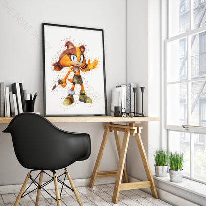 Gaming 'STICKS THE BADGER' Sonic Watercolour Splash Wall Art Print