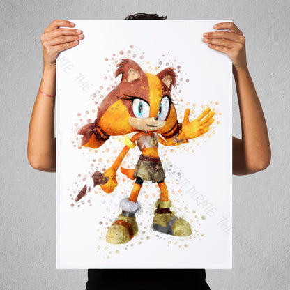 Gaming 'STICKS THE BADGER' Sonic Watercolour Splash Wall Art Print