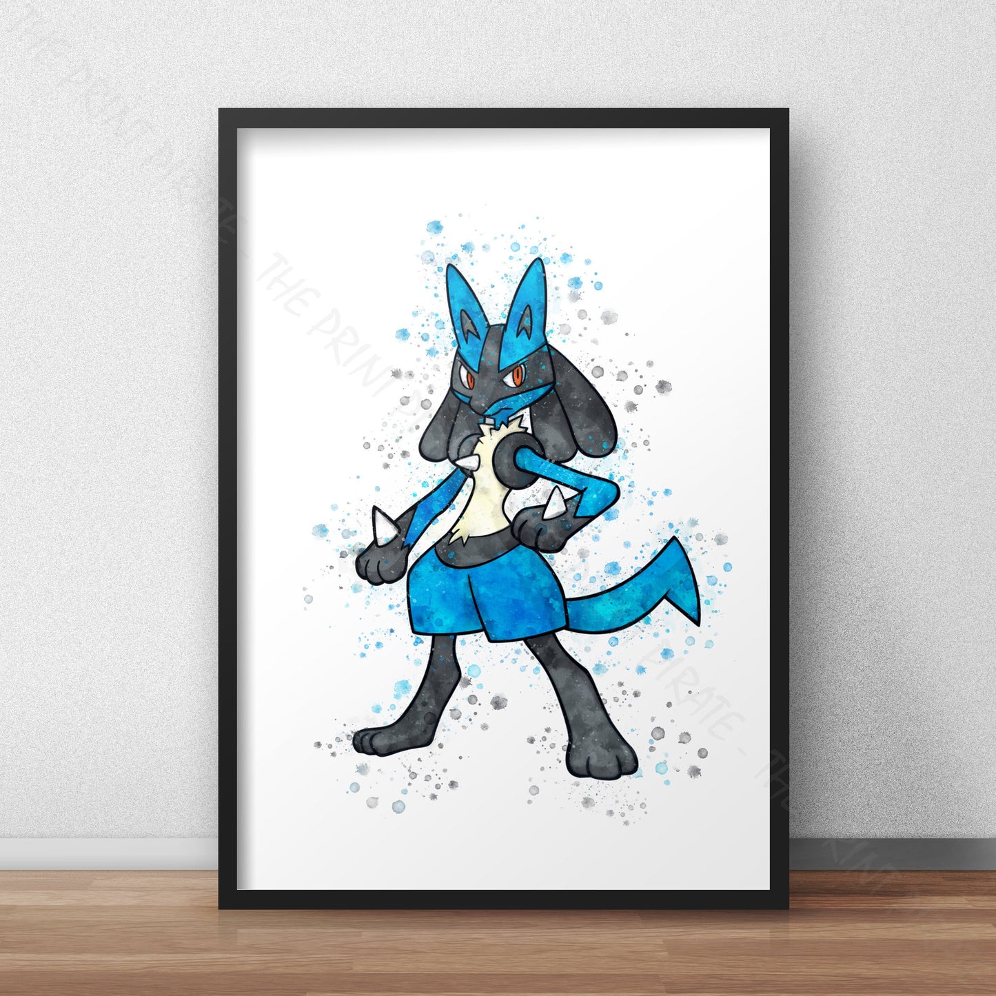 Pokemon 'LUCARIO' Watercolour Splash Wall Art Print