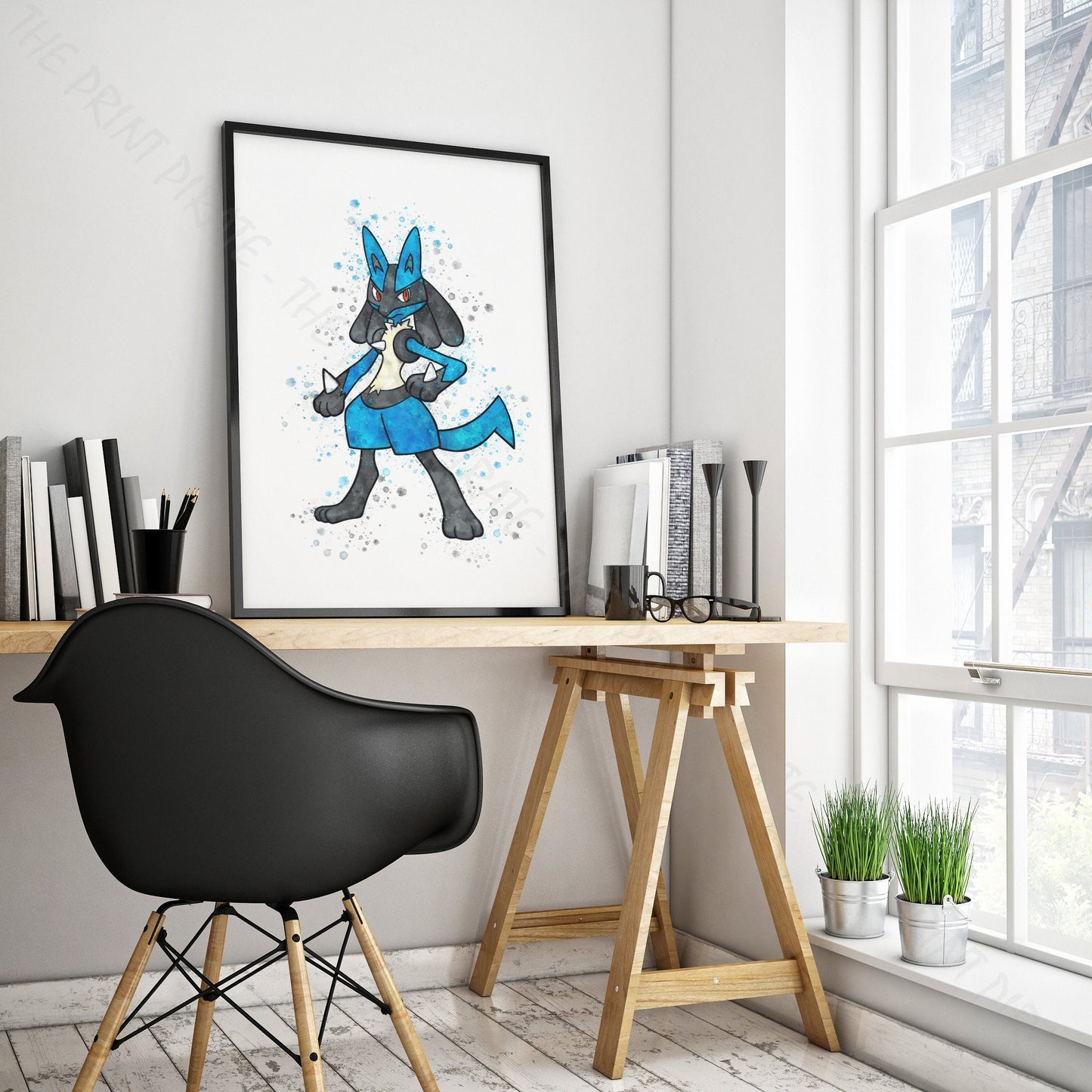 Pokemon 'LUCARIO' Watercolour Splash Wall Art Print