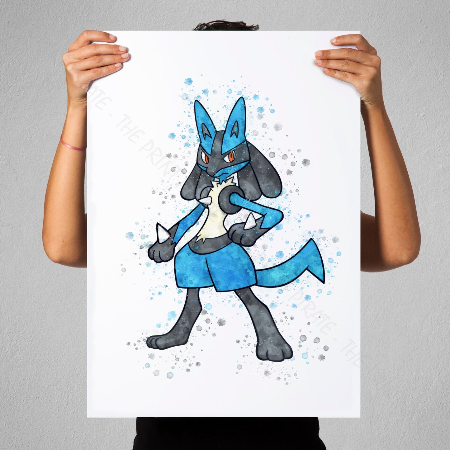 Pokemon 'LUCARIO' Watercolour Splash Wall Art Print