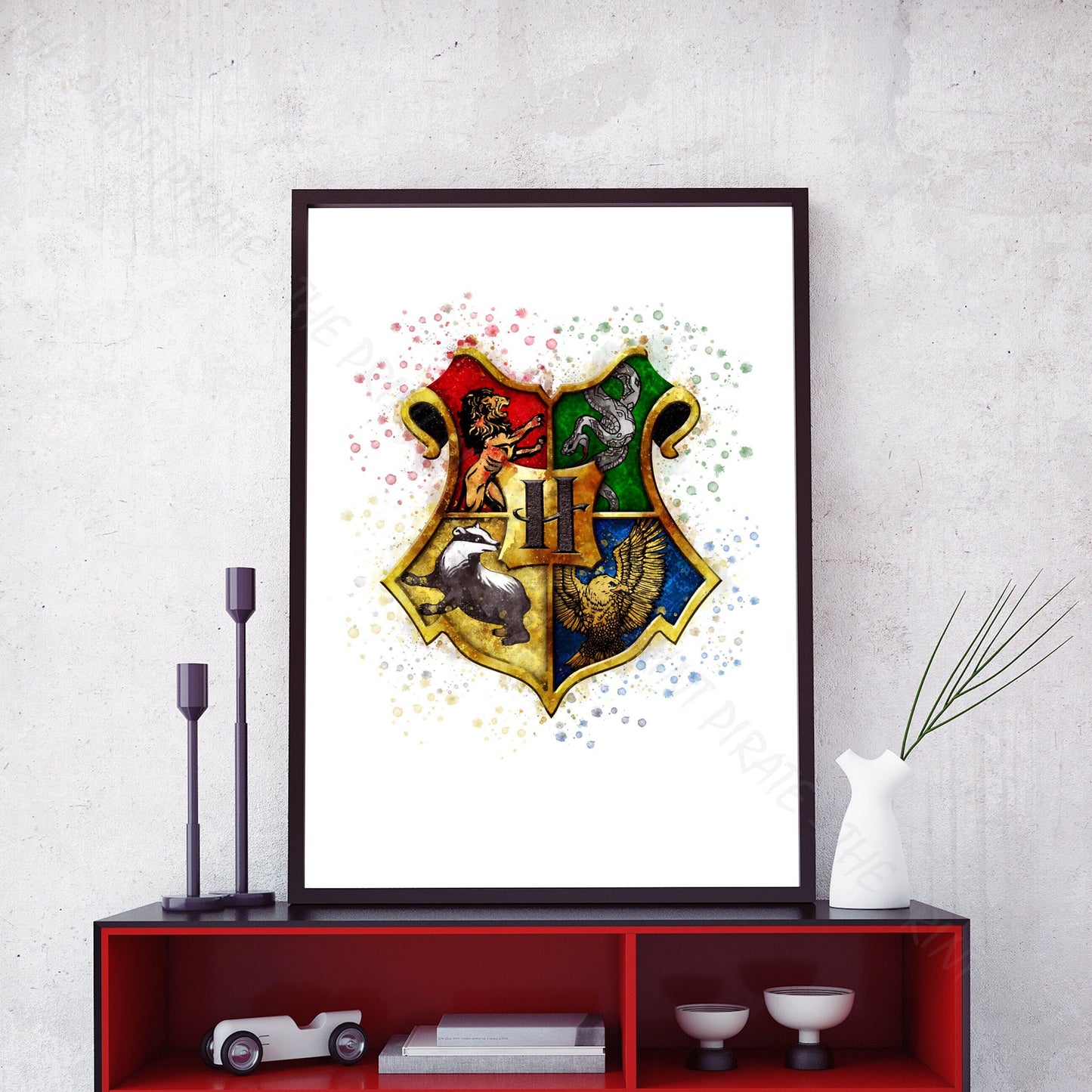 Wizarding World 'HOGWARTS CREST' Hogwarts Harry Potter / Fantastic Beasts Watercolour Splash Wall Art Print