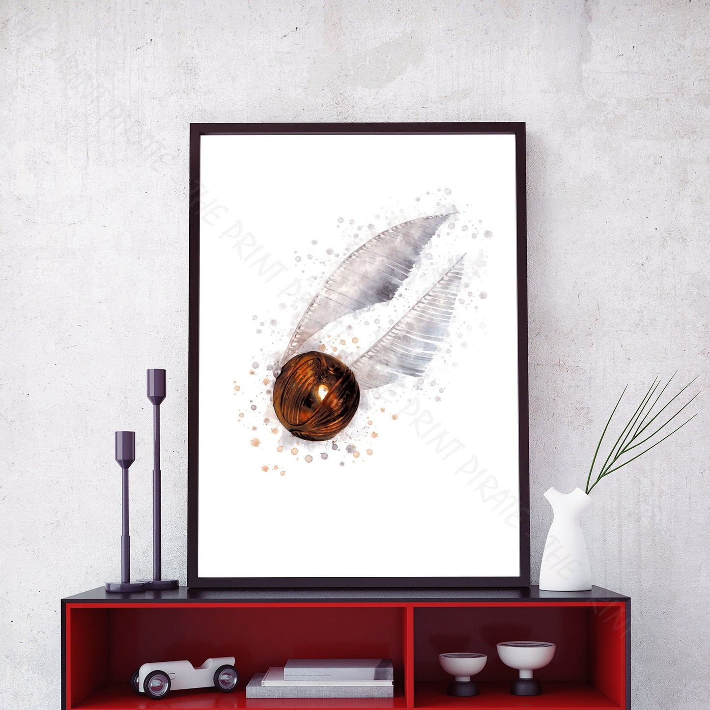 Wizarding World 'GOLDEN SNITCH' Hogwarts Harry Potter / Fantastic Beasts Watercolour Splash Wall Art Print