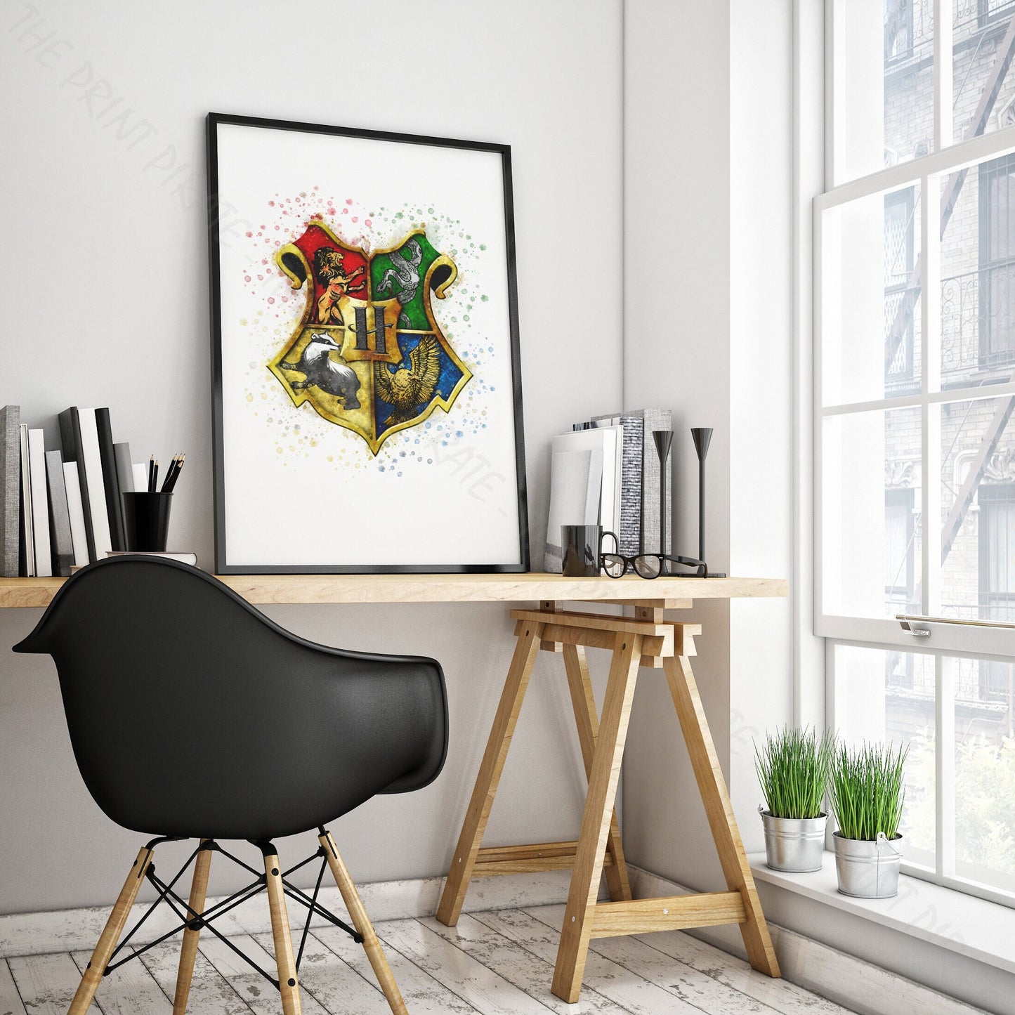 Wizarding World 'HOGWARTS CREST' Hogwarts Harry Potter / Fantastic Beasts Watercolour Splash Wall Art Print