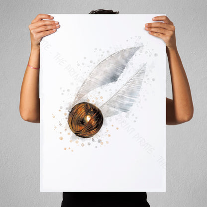 Wizarding World 'GOLDEN SNITCH' Hogwarts Harry Potter / Fantastic Beasts Watercolour Splash Wall Art Print