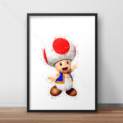 Gaming 'TOAD' Mario Watercolour Splash Wall Art Print