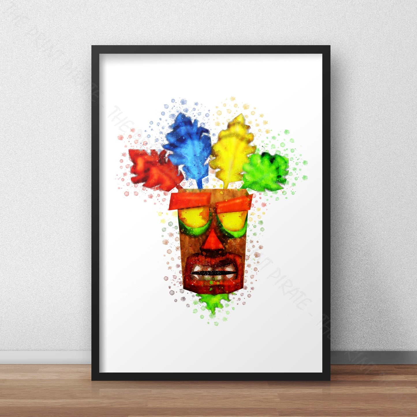 Gaming 'AKU AKU MASK' Crash Bandicoot Watercolour Splash Wall Art Print