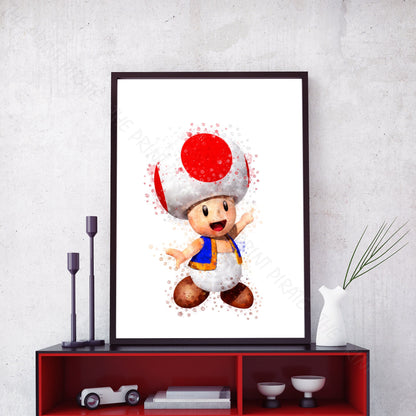 Gaming 'TOAD' Mario Watercolour Splash Wall Art Print