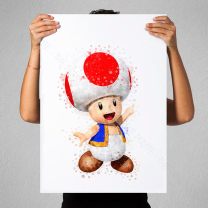 Gaming 'TOAD' Mario Watercolour Splash Wall Art Print