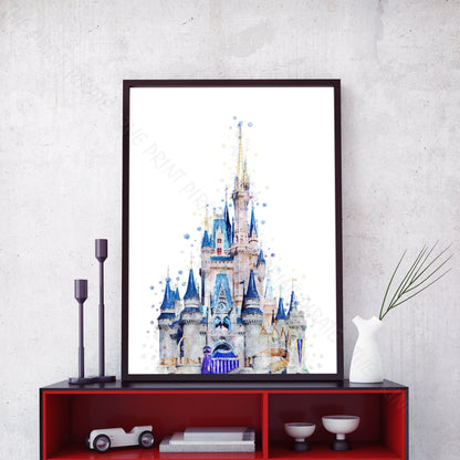 Disney 'MAGIC CASTLE' Watercolour Splash Wall Art Print